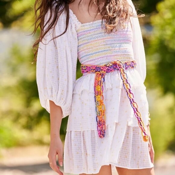 Love Shack Fancy Shaw Puff Sleeve Tiered Mini Dress In Butter Yellow XS‌‌‌ - Picture 1 of 7